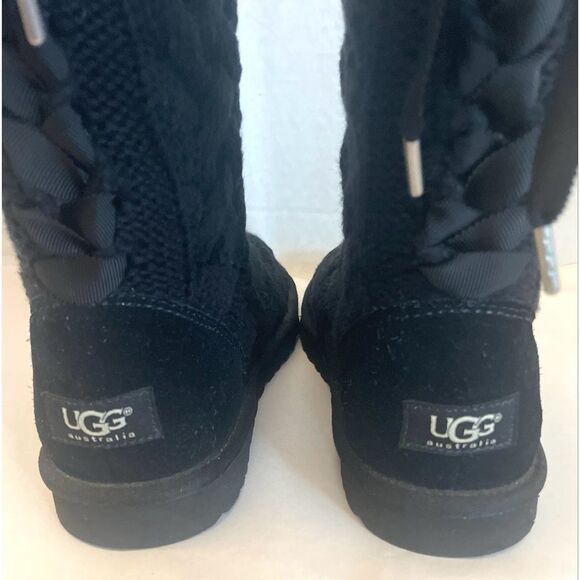 UGG Australia Women's Isla Black Knit Cable 1010669 Lace Up Boots Size 6 - Picture 6 of 13